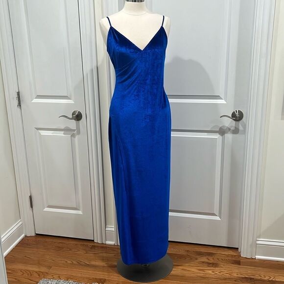 Lulus Debut Diva Royal Blue Velvet Maxi Dress Size Large - Picture 2 of 14